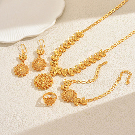 Комплекты из винтажного сплава с полыми цветами, браслеты, серьги, ожерелья и кольца для женщин