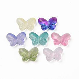Two Tone Transparent Spray Painted Glass Beads, Butterfly