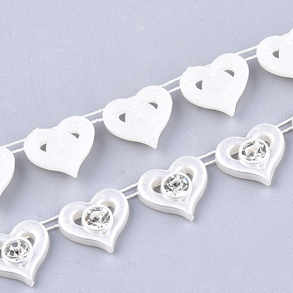 ABS Plastic Imitation Pearl Beaded Trim Garland Strand, Great for Door Curtain, Wedding Decoration DIY Material, with Rhinestone, Heart