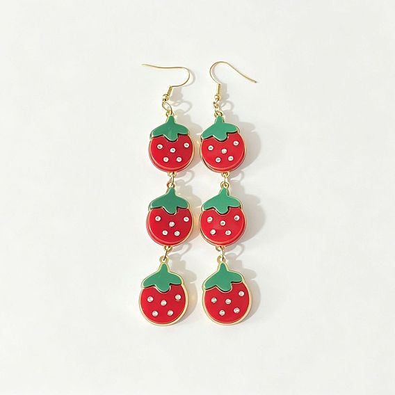 Pendientes colgantes de acrílico y hierro para mujer, fresa, dorado