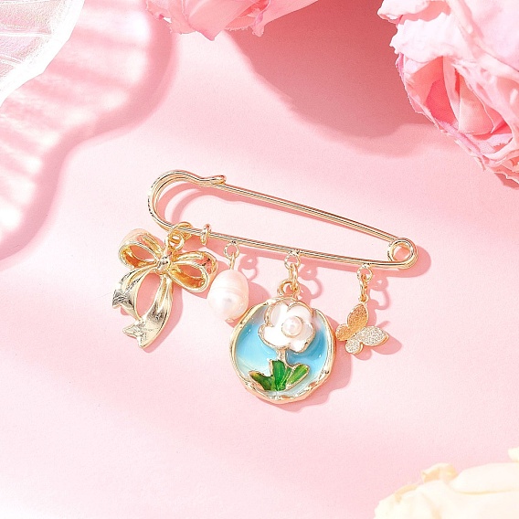 Броши-подвески в виде цветов и пчел из железа и сплава с эмалью, изысканные английские булавки для девочек и женщин, с натуральным культивированным пресноводным жемчугом