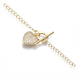 Brass Micro Pave Clear Cubic Zirconia Chain Extender, with Toggle Clasps, Ring with Heart, Nickel Free