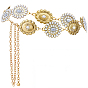 1Pc Alloy Oval with Flower Link Chain Waist Belly Chains for Women, with Iron and Synthetic Turquoise, White