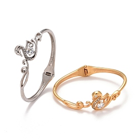 Crystal Rhinestone Swan Cuff Bangle, Hinged Open Bangle for Women, Ion Plating(IP)
