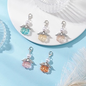 Подвесные украшения из прозрачного акрила в виде ангела-лотоса, с имитацией жемчуга из АБС-пластика и застежками-лобстерами из цинкового сплава