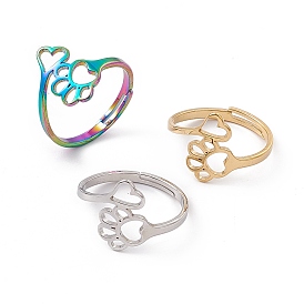 201 регулируемое кольцо из нержавеющей стали с изображением сердца и собачьей лапы для женщин