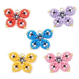 Handmade Glass Seed Beads, Loom Pattern, with 304 Stainless Steel Jump Ring, Butterfly Pendants