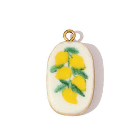 304 подвески из нержавеющей стали и фарфора, овал с лимоном, ионное покрытие (ip), реальный 18 k позолоченный