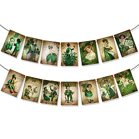 Saint Patrick's Day Paper Flags, Rectangle with Human Hanging Banners, for Party Home Decorations