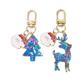 2Pcs Acrylic Pendants Decorations, Christmas Collection, Alloy Swivel Clasps and Enamel Pendants, Santa Claus