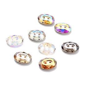 2 -botones de diamantes de imitación de vidrio ovalado con orificios, facetados