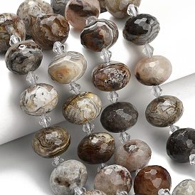 Натуральный мексиканский агат, рондель, граненые, со стеклянными бусинами