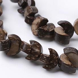 Noix de coco naturelle brins lune de perles, 12x8x5mm, Trou: 1mm, Environ 67 pcs/chapelet, 15.7 pouce