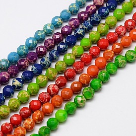 Synthetic Imperial Jasper Beads Strands, Dyed, Faceted Round