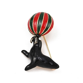 Эмалевые значки в виде морского льва, играющего в мяч, Броши из сплава со стразами для рюкзака