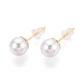 Круглые серьги-гвоздики из латуни с искусственным жемчугом, с 316 штифтов из нержавеющей стали, без никеля 