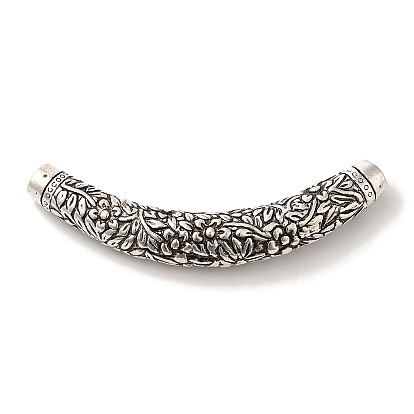 Tibetan Style Alloy Carved Flower Tube Beads, Cadmium Free & Lead Free