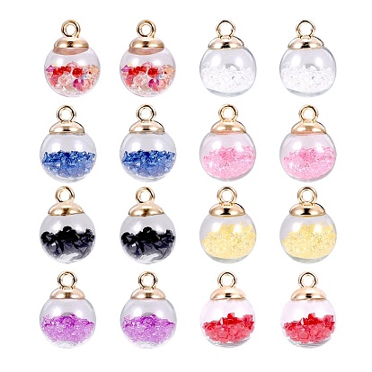 Glass Pendants, with Glass Rhinestones and CCB Plastic Findings, Golden, Round
