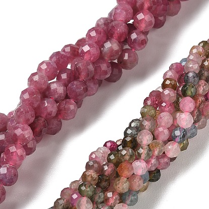 Natural Tourmaline Beads Strands, Round, Faceted