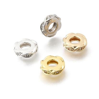 Бесконечность, латунные микропаве, прозрачные кубические циркониевые бусины, европейские бусины, RONDELLE большие шарики отверстия, стойки покрытие, долговечный, без свинца и без кадмия
