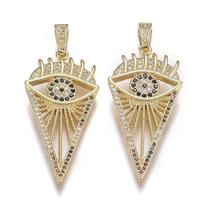 Messing Micro Pave klare und schwarze Zirkonia Anhänger, langlebig überzogen, mit Schnappbügel, Drachen mit Auge