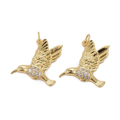 Латунные микропаве прозрачные подвески с фианитом, долговечный, с прыжковых колец, птица