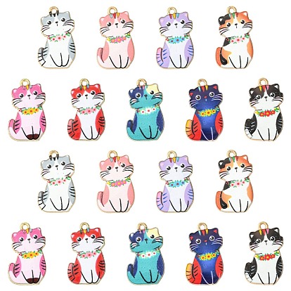 45 шт 9 цвета сплава эмалевые подвески, подвески в форме кошки, золотые