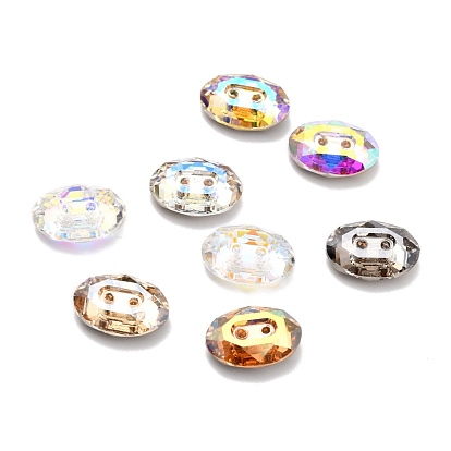 2-Hole Oval Glass Rhinestone Buttons, Faceted