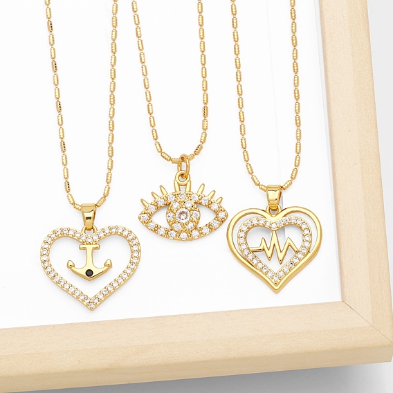 Brass Micro Pave Cubic Zirconia Pendant Necklaces