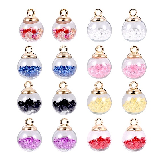 Glass Pendants, with Glass Rhinestones and CCB Plastic Findings, Golden, Round