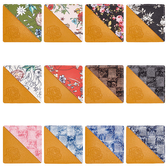 12 шт. 12 стильные уголки из искусственной кожи с принтом, книжные угловые охранники, протекторы для ноутбуков, квадратный с клетчатым/цветочным узором