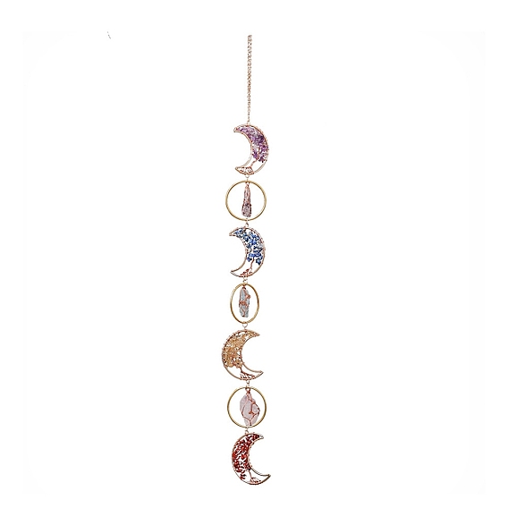 Древо жизни в форме луны, бусины из натуральных драгоценных камней, подвески-ловец солнца, Овальные и круглые железные кольца для наружного и садового декора