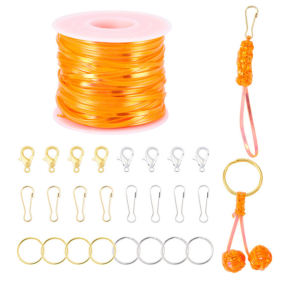 Наборы для изготовления ювелирных изделий своими руками, включая плоский лазерный шнур из ПВХ, железные разъемные брелоки и застежки для ключей, Карабин-лобстер из цинкового сплава, 304 выводы из брелка из нержавеющей стали