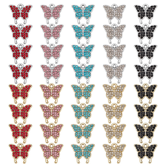 40шт 10 цвета цинковый сплав горный хрусталь подвески, бабочки прелести
