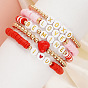 Polymer Clay & Plastic & Acrylic Heart Letter Beaded Stretch Adjustable Stackable Bracelet Sets for Women