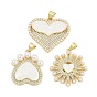 Латунные микропаве прозрачные подвески с фианитом, сердце, с синтетическим опалом и искусственным жемчугом из АБС-пластика, долговечный, стойки покрытие, без свинца и без кадмия