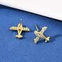 Серьги-гвоздики в форме самолета с микропаве из прозрачных кубических цирконий из латуни, стойки покрытие, долговечный, без кадмия и без свинца