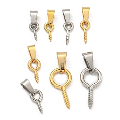 304 Stainless Steel Screw Eye Pin Peg Bails, with 201 Stainless Steel Snap On Bails, For Half Drilled Beads