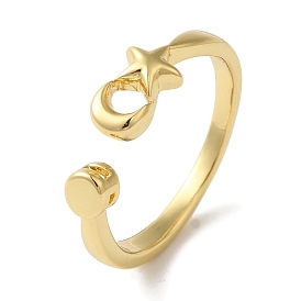 Moon with Star Rack Plating Brass Open Cuff Rings for Women, Long-Lasting Plated, Lead Free & Cadmium Free