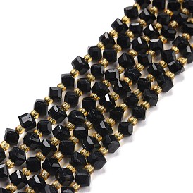 Natural Tourmaline Beads Strands, with Seed Beads, Faceted, Diagonal Cube Beads