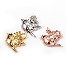 Brass Micro Pave Black Clear Cubic Zirconia Charms, with Jump Rings, Long-Lasting Plated, Hummingbird