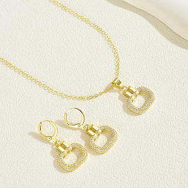 Комплекты из латунных серег и ожерелий с микропаве из прозрачных кубических цирконий овальной формы для женщин