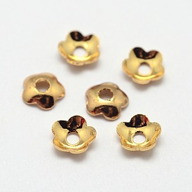 5-Petal Flower Brass Bead Caps, Cadmium Free & Nickel Free & Lead Free, 4x1mm, Hole: 1mm