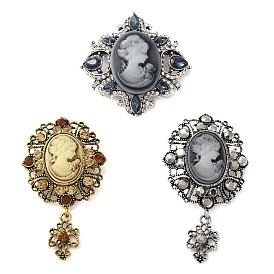 Retro Alloy Rhinestone Brooch, Cameo Women Resin Pins, for Clothes Backpack