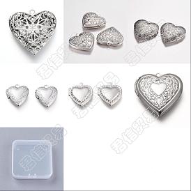 12 piezas 6 estilo 316 colgantes de medallón difusor de acero inoxidable quirúrgico, encantos marco de la foto para los collares, corazón