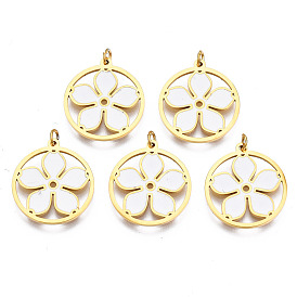 316 хирургические подвески из нержавеющей стали, с прыжковыми кольцами и эмалью, реальный 18 k позолоченный, Кольцо с цветком