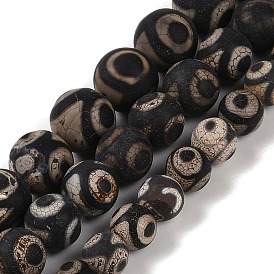 Tibetan Style dZi Beads, Natural Weathered Agate Beads Strands, Round, Dyed & Heated