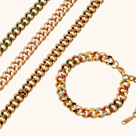 Cuban Link Oil Drip Bracelet - Vintage 18K Gold Plated Stainless Steel Choker Necklace for Women