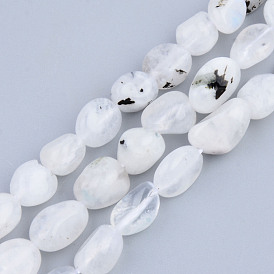 Brins de perles de pierre de lune arc-en-ciel naturel, pierre tombée, nuggets