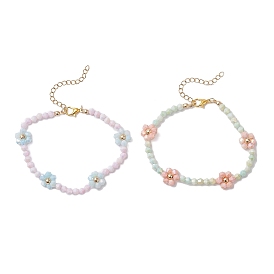 2шт. наборы браслетов из цветочных стеклянных бусин, граненые